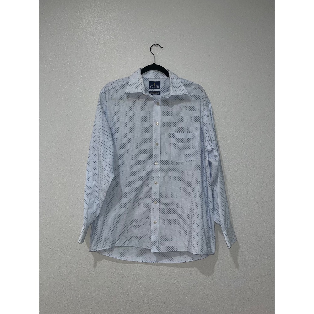 Stafford Travel Regular Fit Dress Shirt Blue Polka Dot 16 32-33 Mens